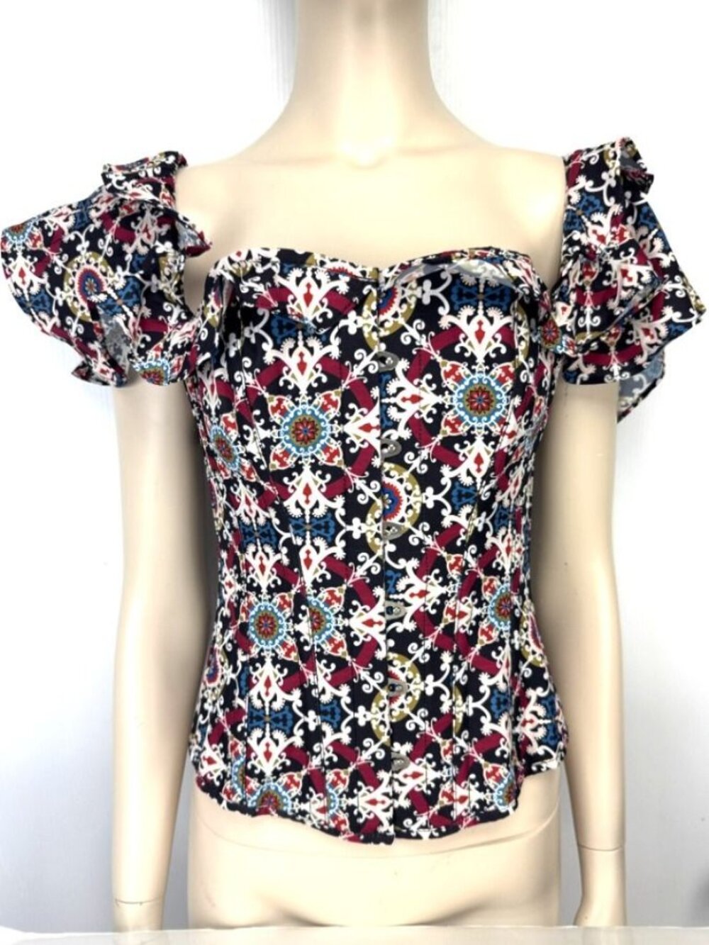 CORSET‎ STORY Ruffle Sleeve Lace-Up Corset Top UK 8
